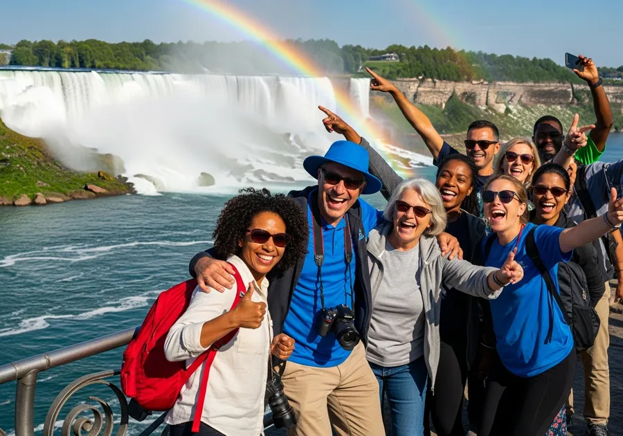 Happy group at the Niagara Falls railing